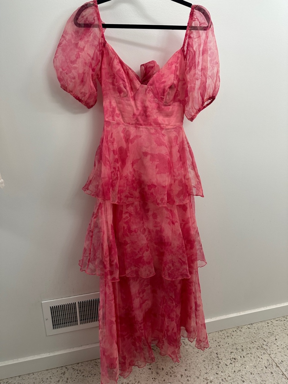 Hello Molly Pink Floral Tiered Maxi with Puff Sleeves - Picture 3 of 11